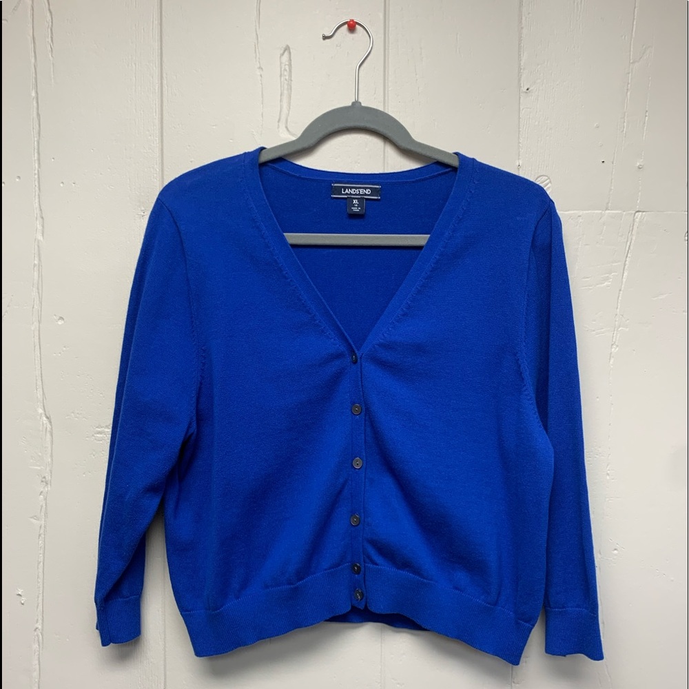 Land’s End Cobalt Blue 3/4 Sleeve Cardigan - EUC